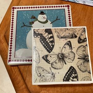 Set of 3 tile coasters and Christmas Trivet